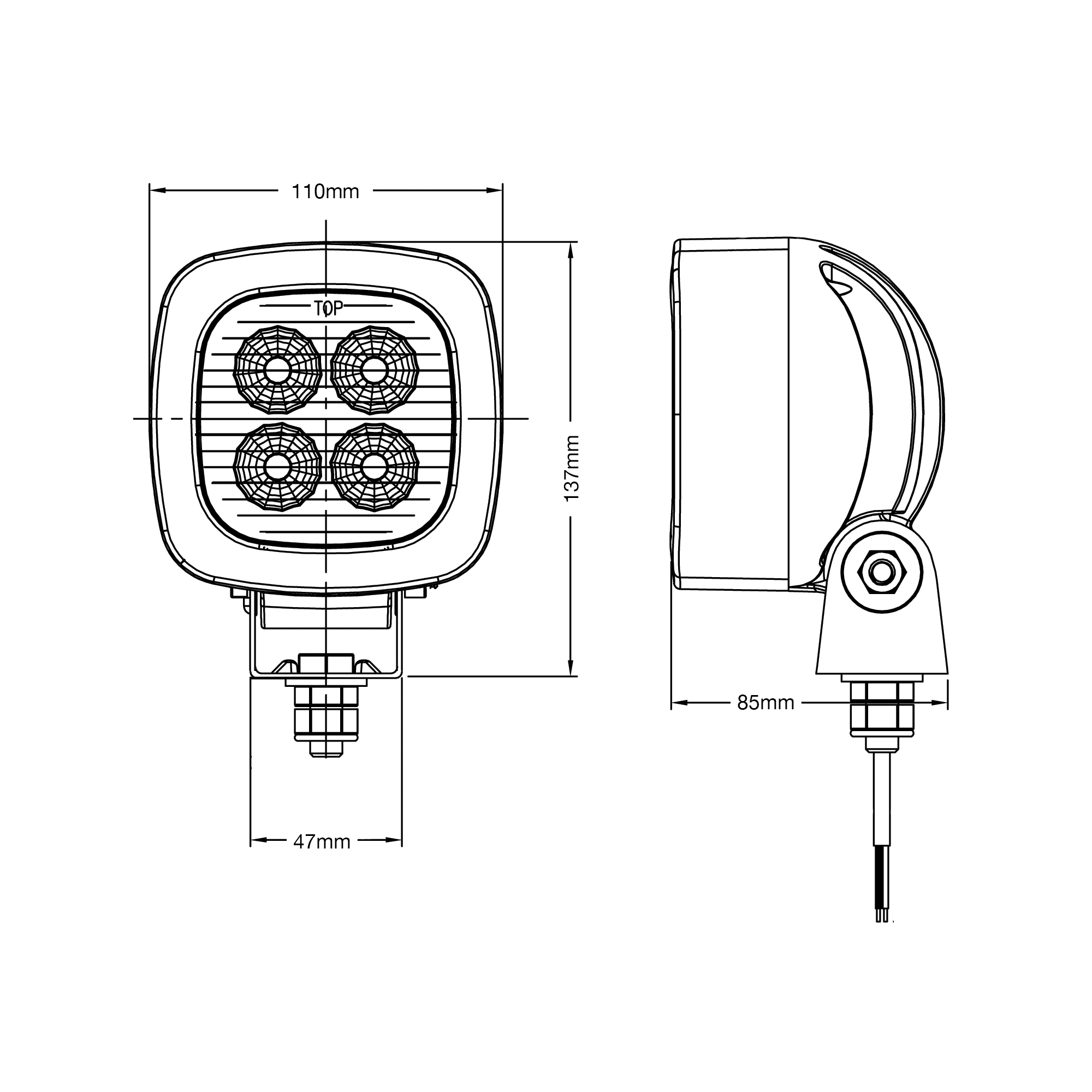 RCV9591 TruckMaster LED Work Light tech diagram